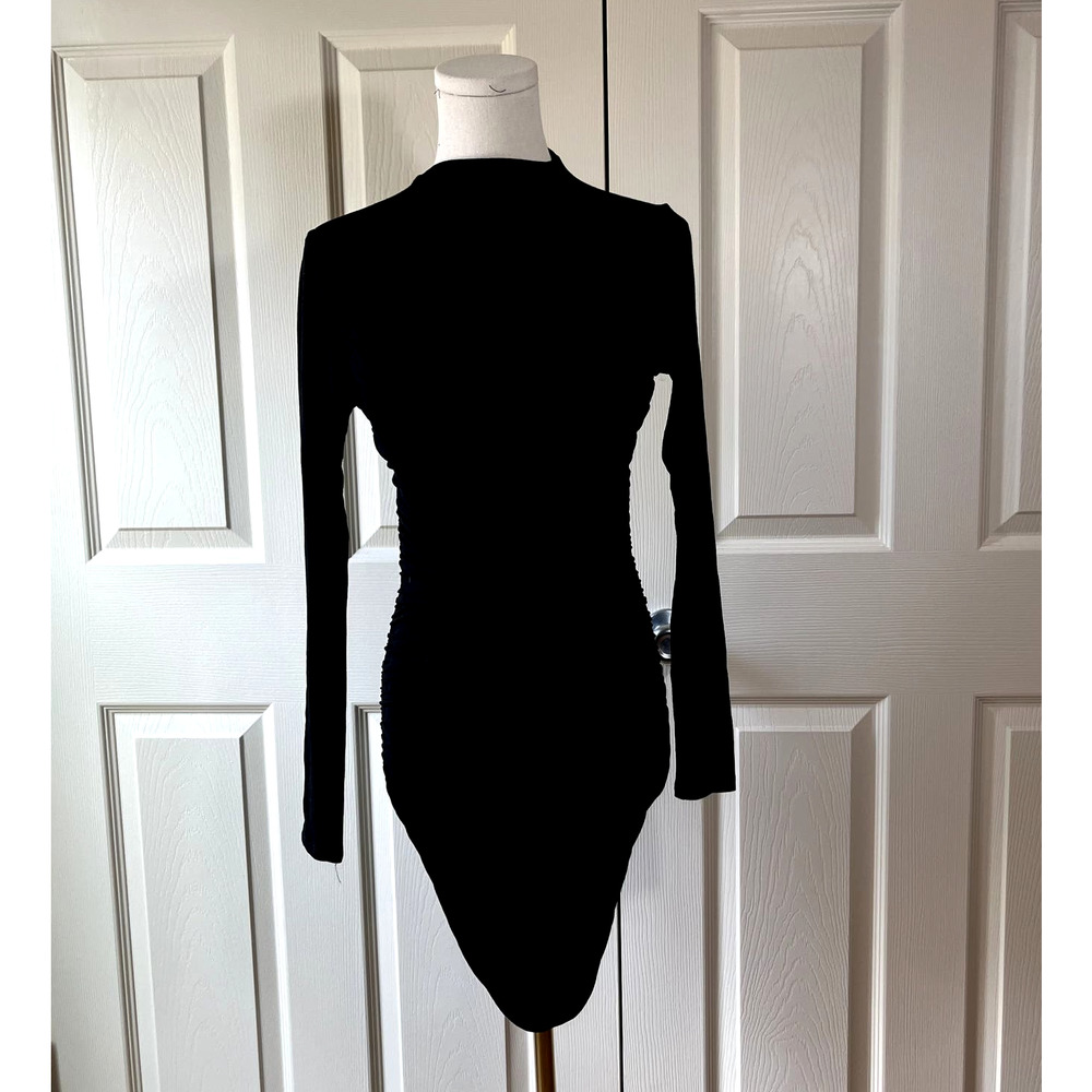 Naked Wardrobe Ruched Bodycon Open BackMini Dress Size Small Black